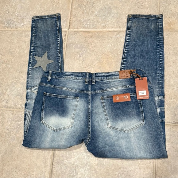 Crysp Denim Skywalker Jeans NWT Men’s Distressed Patchwork Star Moto Skinny $100 - Picture 7 of 7